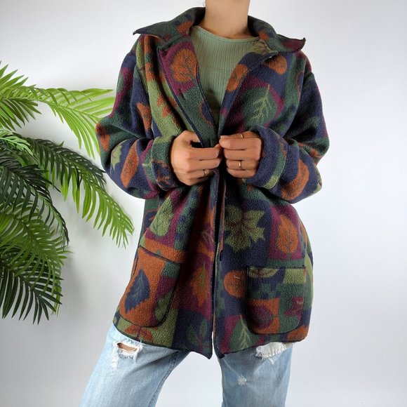 Vintage 90s Fairy Grunge Green Boho Granola Girl Fall Fuzzy Jacket / Size: 1X - Picture 6 of 7